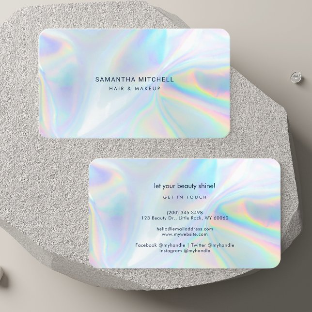 Cartão De Visita Artista de maquiagem de beleza holográfica moderna (Modern Holographic Beautician Makeup Artist Business Card)
