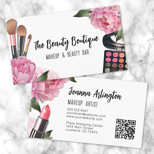 Cartão De Visita Artista de Maquiagem de Beleza por Aquarela Rosa (Pink Watercolor Beauty Makeup Artist Business Card)