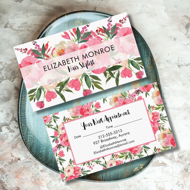 Cartão De Visita Artista De Maquiagem De Cabelo De Salão Floral (Criador carregado)
