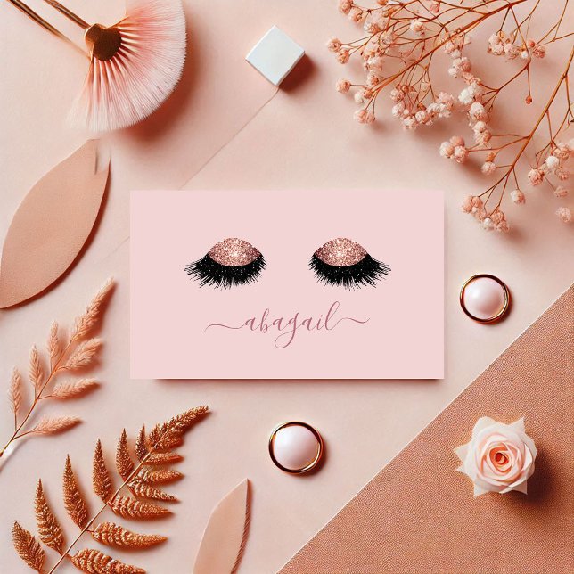 Cartão De Visita Artista de maquiagem de Elegante Rosa Dourada Glit (Elegant Rose Gold Glitter Eyelashes Makeup Artist Business Card)
