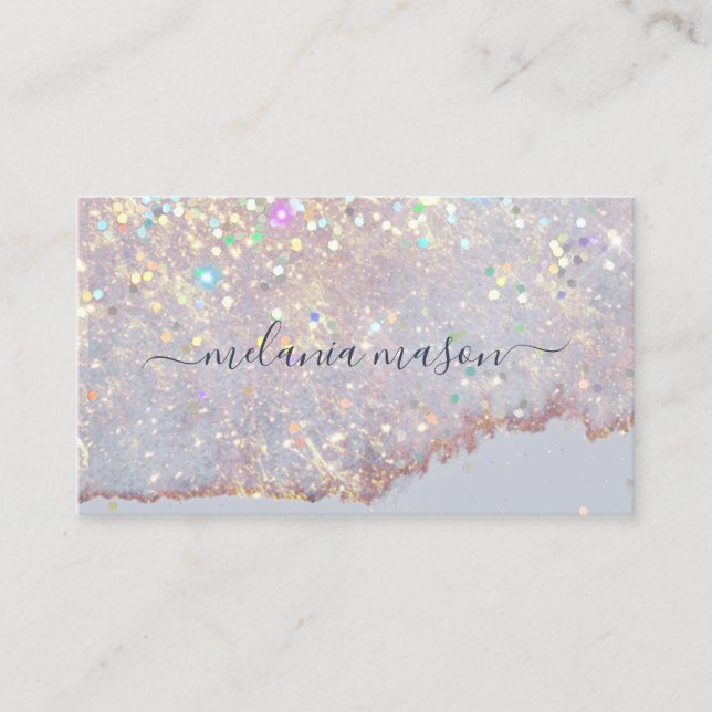 Cartão De Visita Artista de Maquiagem de Glitter Holográfico Elegan (Frente)