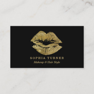 Cartão De Visita Artista de Maquiagem de Lábios Luminosos Dourados