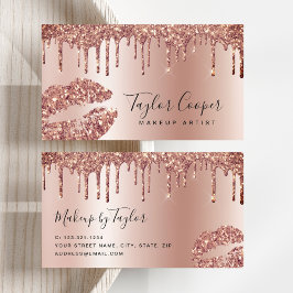 Cartão De Visita Artista de maquiagem de lábios rosa dourados moder