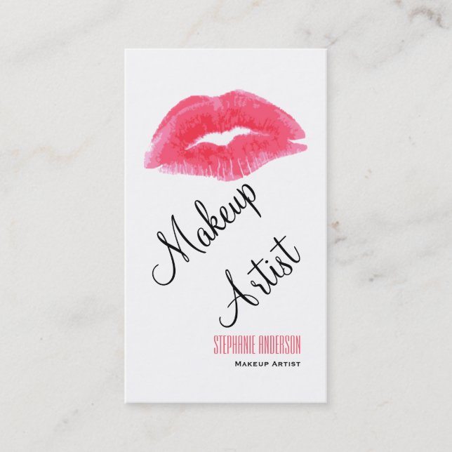Cartão De Visita Artista de Maquiagem de Lábios Rosa Negros e Elega (Frente)