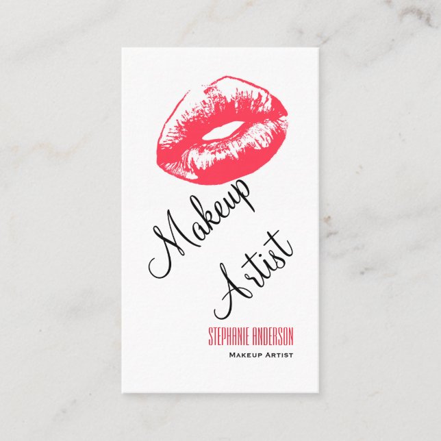 Cartão De Visita Artista de Maquiagem de Lábios Rosa Negros e Elega (Frente)