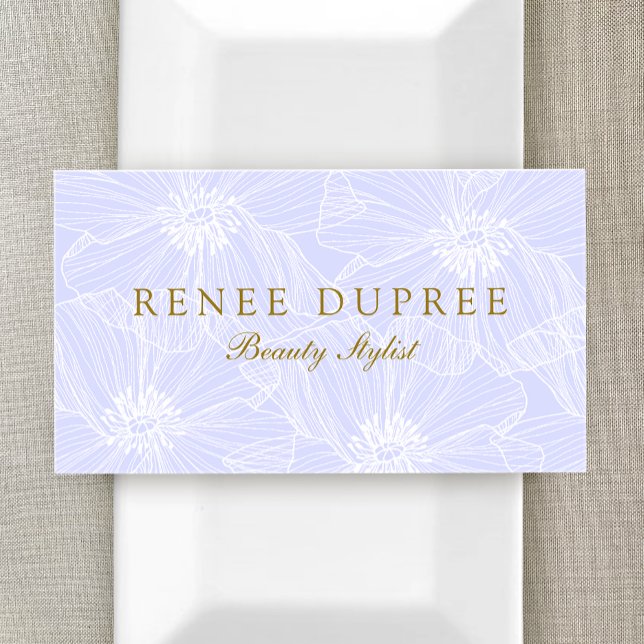 Cartão De Visita Artista de Maquiagem de Lavanda Floral Desenhada à (Criador carregado)