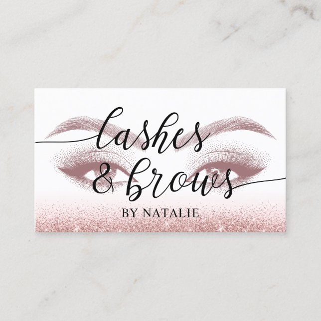Cartão De Visita Artista de maquiagem de Rosa de Lashes e Brows (Frente)