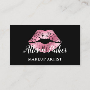 Cartão De Visita Artista de Maquiagem do Beijo Rosa Elegante