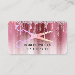 Cartão De Visita Artista de Maquiagem do Cabelo da Tesoura do rosa 
