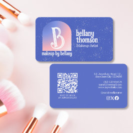 Cartão De Visita Artista de Maquiagem do Monograma Azul-Rosa Gradie