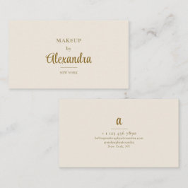 Cartão De Visita Artista de Maquiagem Dourado Bege Elegante Script