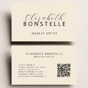Cartão De Visita Artista de Maquiagem Elegante Código QR Bege Neutr