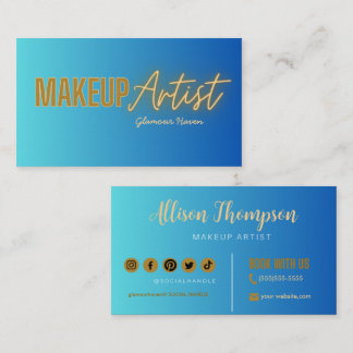 Cartão De Visita Artista de Maquiagem Elegante Dourada de marinho A
