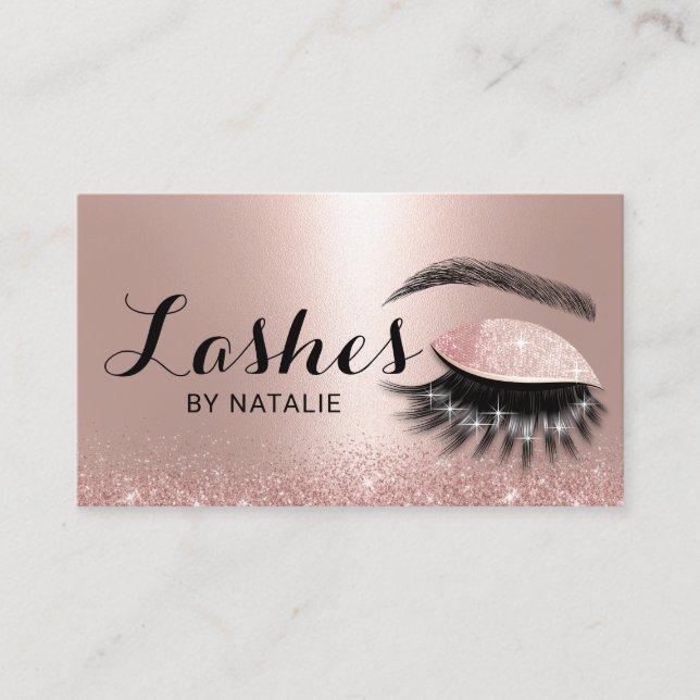Cartão De Visita Artista de Maquiagem Eyelash Eyelash Dourado Rosa (Frente)