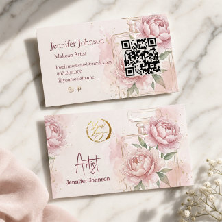 Cartão De Visita Artista de Maquiagem Floral Rosa Elegante