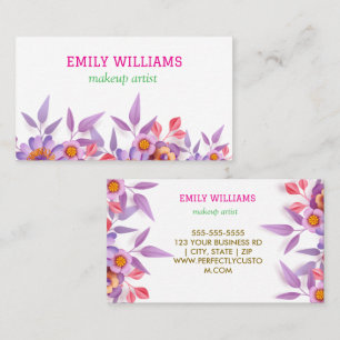 Cartão De Visita Artista De Maquiagem Floral Roxo Elegante E Flor R