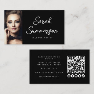 Cartão De Visita Artista de Maquiagem Foto QR Mídia Social Preto Br