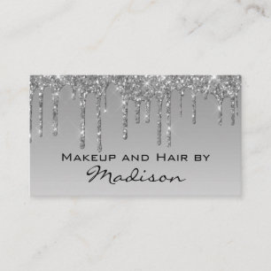 Cartão De Visita Artista de Maquiagem Glam Gray Silver Glitter Drip