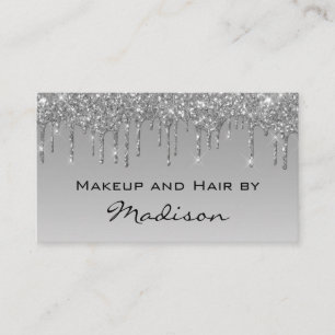 Cartão De Visita Artista de Maquiagem Glam Gray Silver Glitter Drip