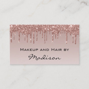 Cartão De Visita Artista de Maquiagem Glam Rosa Dourado Brilho Fals