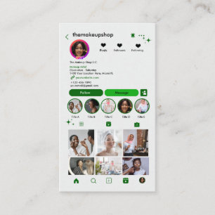 Cartão De Visita Artista de Maquiagem Instagram Verde Código QR