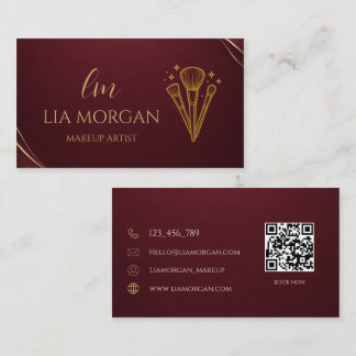 Cartão De Visita Artista de Maquiagem Luxo Burgundy Escuro e Champa