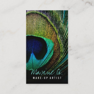Cartão De Visita Artista de Maquiagem Macro Pena de Pavão Iridescen