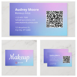 Cartão De Visita Artista de Maquiagem Minimalista Código QR