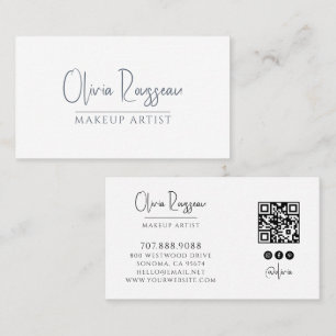 Cartão De Visita Artista de Maquiagem Minimalista Código QR Mídia S