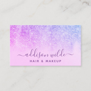 Cartão De Visita Artista de Maquiagem Moderna Azul-Brilho Roxo