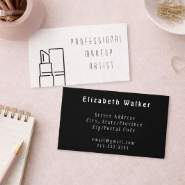 Cartão De Visita Artista de maquiagem moderna, branco e preto