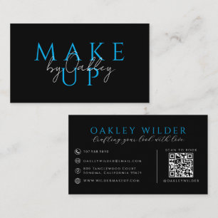 Cartão De Visita Artista de Maquiagem Moderna Código QR Azul Preto