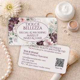 Cartão De Visita Artista de Maquiagem Nupcial Floral Roxo Burgundy