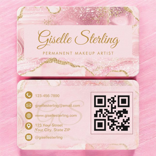 Cartão De Visita Artista de Maquiagem Permanente Código QR Ágata Ro (Criador carregado)