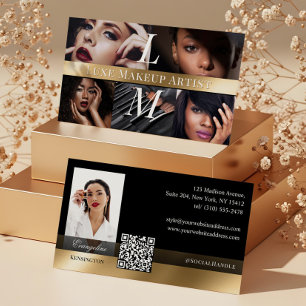 Cartão De Visita Artista de Maquiagem Photo Glam Luxo Monograma Pre