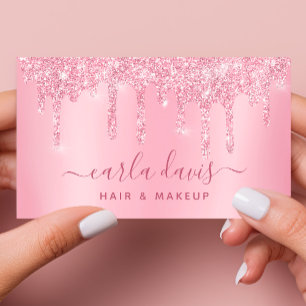 Cartão De Visita Artista de Maquiagem Pink Drips Sparkle Lash Salon