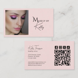 Cartão De Visita Artista de Maquiagem Rosa Corado Código Qr Ícone S