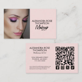 Cartão De Visita Artista de Maquiagem Rosa Corado Código Qr Ícone S
