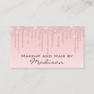 Cartão De Visita Artista de Maquiagem Rosa Dourado Glam Glitter Dri