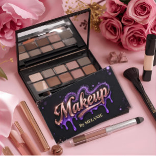 Cartão De Visita Artista de Maquiagem roxo Drips de Ouro Glitter Te