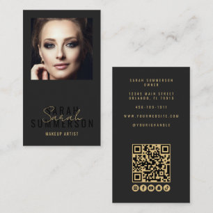 Cartão De Visita Artista de Maquiagem Salão de Beleza Código QR Fot