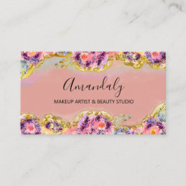 Cartão De Visita Artista de maquilhagem Glitter Dourado Cosméticos 