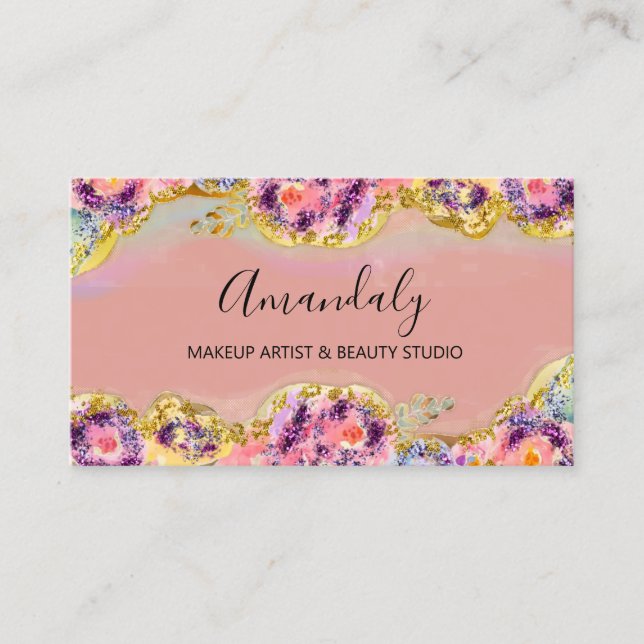Cartão De Visita Artista de maquilhagem Glitter Dourado Cosméticos  (Frente)