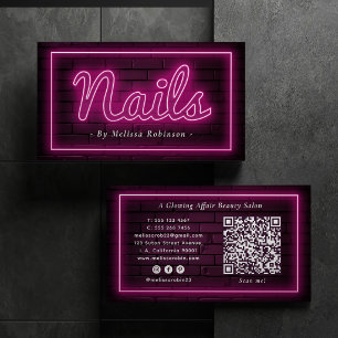 Cartão De Visita Artista de Salão de Unhas Neon Rosa e Parede de Ti