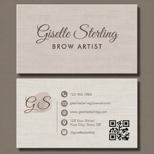 Cartão De Visita Artista de Sobrancelhas Blush Bege Lino Elegante C