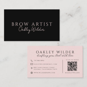 Cartão De Visita Artista de Sobrancelhas Código QR Rosa Blush Preto