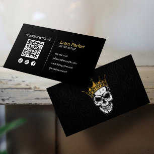 Cartão De Visita Artista de Tatuagem Caveira Código QR Instagram Pr