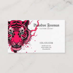 Cartão De Visita Artista de Tatuagem da Cabeça de Tigre Rosa Único