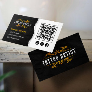 Cartão De Visita Artista de Tatuagem de Luxo Dourado Preto Conecte-