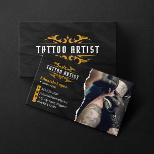 Cartão De Visita Artista de Tatuagem de Luxo Loja de Tatuagem Preto